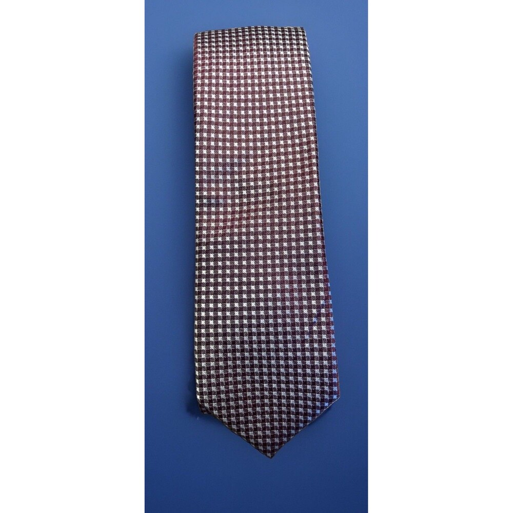 The Tie Bar Tie Mens One Size White/Maroon Geometric 100% Silk Necktie